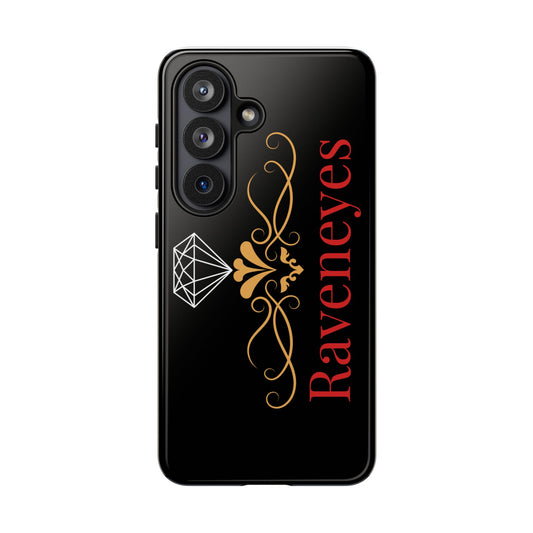 Raveneyes Protective Phone Case – Elegant Gold Scroll & Diamond Design