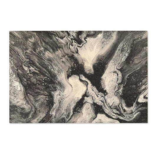 Marble Swirl Area Rug — Abstract Black & White Modern Accent Rug-Raveneyes Photo Art