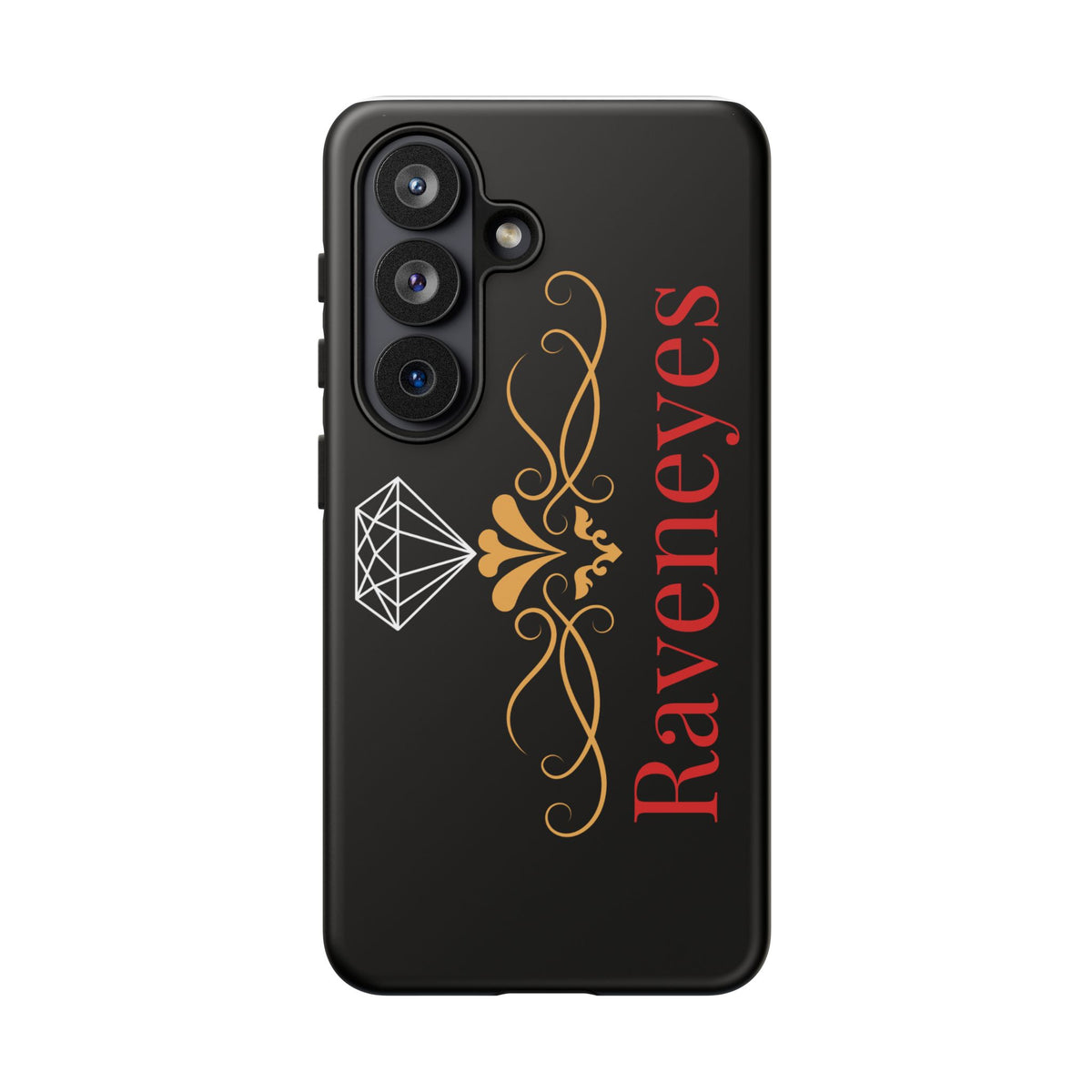 Raveneyes Protective Phone Case – Elegant Gold Scroll & Diamond Design