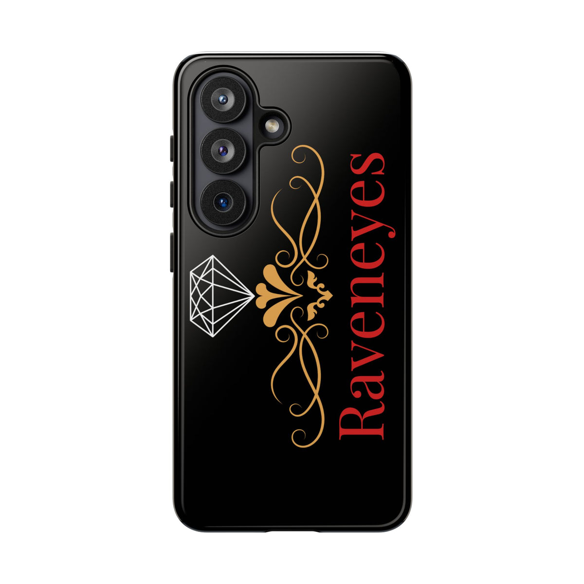Raveneyes Protective Phone Case – Elegant Gold Scroll & Diamond Design