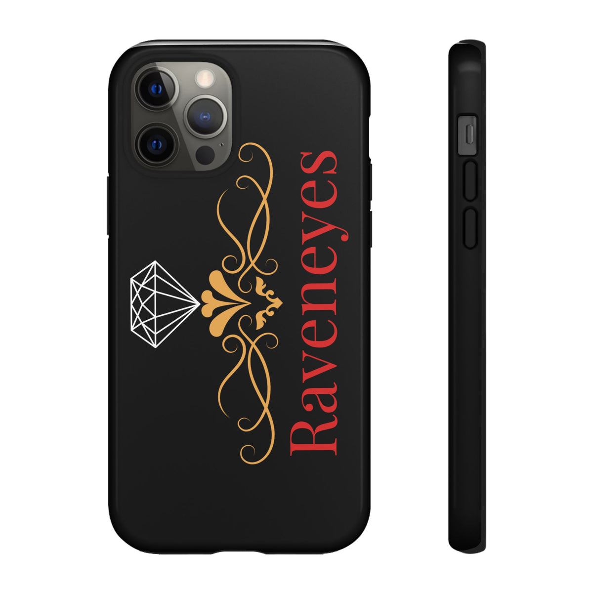 Raveneyes Protective Phone Case – Elegant Gold Scroll & Diamond Design