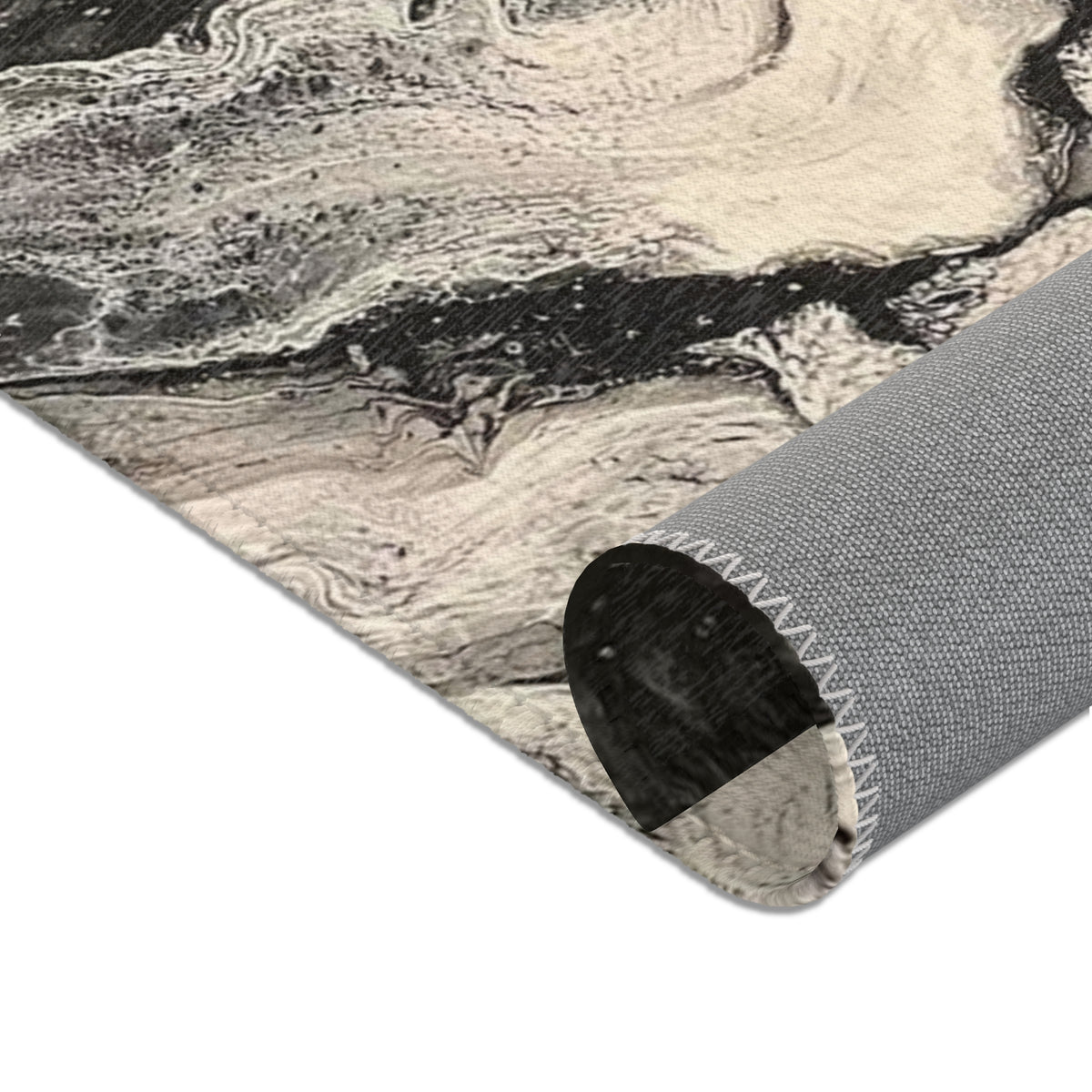 Marble Swirl Area Rug — Abstract Black & White Modern Accent Rug-Raveneyes Photo Art
