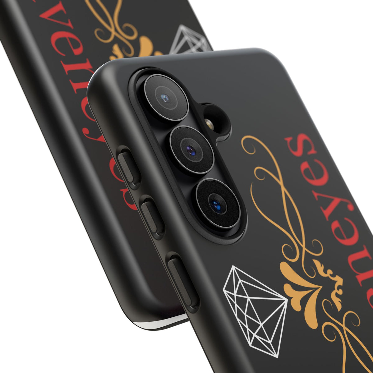 Raveneyes Protective Phone Case – Elegant Gold Scroll & Diamond Design